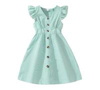 Robe d'été pour fille 2026 Robe d'été décontractée sans manches Ligne A Boutonné Ourlet à volants Rayé 8 12 Décontracté Basique Robe de princesse noire, Vert clair., 7-8 ans