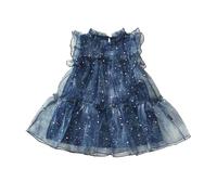 Robe d'été pour fille - Rayée - Swing - Longue - Sans manches - Pour enfants de 1 à 7 ans - Taille élastique - Confortable - Pour pique-nique et photo, bleu, 3-4 ans