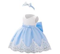 Robe d'été pour fille - Robe de baptême - Robe en dentelle - Bowknot - Robe florale - Mariage - Baptême - Tutu - Premier anniversaire - Tenue fille, bleu ciel, 6-12 mois