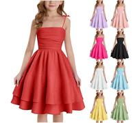 Robe d'été pour fille - Robe d'été à bretelles spaghetti - Sans manches - Lignes A - Robe de princesse moulante confortable - Robe midi minimaliste - Couleur unie - Ourlet ondulé - Robe festive, bleu