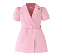Robe d'été pour fille - Tenue décontractée - Avec ceinture - Deux pièces - Manches courtes - Couleur unie - Pour enfants - Pour les jeux - Mode de plage - Fête scolaire - Garde-robe festive, Rose, 7-8