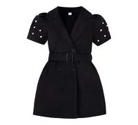Robe d'été pour fille - Tenue décontractée - Avec ceinture - Deux pièces - Manches courtes - Couleur unie - Pour enfants - Pour les jeux - Mode de plage - Fête scolaire - Garde-robe festive, Noir , 6
