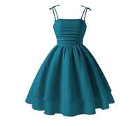 Robe d'été pour filles - Robe midi à bretelles spaghetti - Taille froncée - Ourlet à volants - Robe d'été légère pour les vacances à la plage, les fêtes, tenue décontractée, vert foncé, 7-8 ans