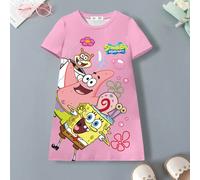 Robe d'été pour jeune fille, col rond, manches courtes, rose, confortable, décontractée, mignonne, avec motif floral et lettres de Patrick, Sandy, Gary 6Y,7Y,4Y,5YCartoonRayonne