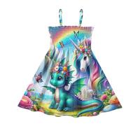 Robe d'été pour petite fille, motif licorne, dragon, arc-en-ciel, sans manches, robe d'été décontractée pour filles, Licorne, dragon, arc-en-, 7-8 Ans