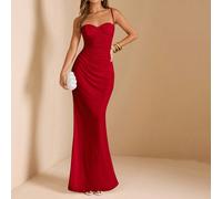 Robe d'été rouge élégante pour femme avec patchwork de dentelle et bretelles spaghetti, convient pour la remise des diplômes, invitée de mariage, rendez-vous, banquet, rassemblement de sororité, Saint