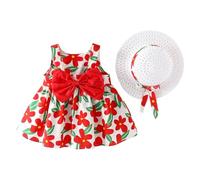 Robe d'été sans manches pour bébé fille avec nœud papillon et fleurs - Robe d'été Pageant - Robe de mariage - Tutu - Robe de baptême - Robe festive - Robe de demoiselle d'honneur - Robe trapèze +