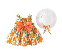 Robe d'été sans manches pour bébé fille avec nœud papillon et fleurs - Robe d'été Pageant - Robe de mariage - Tutu - Robe de baptême - Robe festive - Robe de demoiselle d'honneur - Robe trapèze +