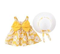 Robe d'été sans manches pour bébé fille avec nœud papillon et fleurs - Robe d'été Pageant - Robe de mariage - Tutu - Robe de baptême - Robe festive - Robe de demoiselle d'honneur - Robe trapèze +