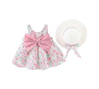 Robe d'été sans manches pour bébé fille avec nœud papillon et fleurs - Robe d'été Pageant - Robe de mariage - Tutu - Robe de baptême - Robe festive - Robe de demoiselle d'honneur - Robe trapèze +