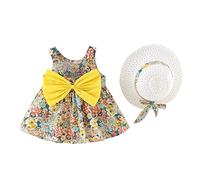Robe d'été sans manches pour bébé fille avec nœud papillon et fleurs - Robe d'été Pageant - Robe de mariage - Tutu - Robe de baptême - Robe festive - Robe de demoiselle d'honneur - Robe trapèze +