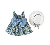 Robe d'été sans manches pour bébé fille avec nœud papillon et fleurs - Robe d'été Pageant - Robe de mariage - Tutu - Robe de baptême - Robe festive - Robe de demoiselle d'honneur - Robe trapèze +