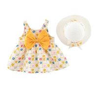 Robe d'été sans manches pour bébé fille avec nœud papillon et fleurs - Robe d'été Pageant - Robe de mariage - Tutu - Robe de baptême - Robe festive - Robe de demoiselle d'honneur - Robe trapèze +