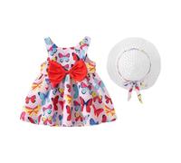 Robe d'été sans manches pour bébé fille avec nœud papillon et fleurs - Robe d'été Pageant - Robe de mariage - Tutu - Robe de baptême - Robe festive - Robe de demoiselle d'honneur - Robe trapèze +