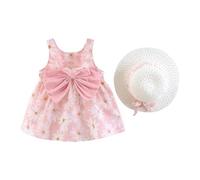 Robe d'été sans manches pour bébé fille avec nœud papillon et fleurs - Robe d'été Pageant - Robe de mariage - Tutu - Robe de baptême - Robe festive - Robe de demoiselle d'honneur - Robe trapèze +