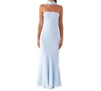 Robe d'été sans manches pour femme - Dos nu - Solide - Imprimé floral - Robe longue - Décontractée - Robe de soirée - Jupe de fête, bleu clair, XXL