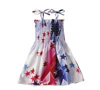 Robe d'été sans Manches pour Filles, Jolie Robe Bustier à imprimé Patriotique, Tenue décontractée pour Petites Filles (Blue, 2-3 Years)