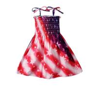 Robe d'été sans Manches pour Filles, Jolie Robe Bustier à imprimé Patriotique, Tenue décontractée pour Petites Filles (Red, 4-5 Years)