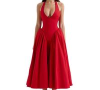 Robe d'été Sexy sans Manches Dos Nu avec col en V Profond et Dos Nu - Robe Longue Moulante pour fête, Plage, Vacances, Rouge, Taille M