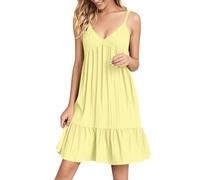 Robe d'été sexy sans manches pour femme - Col en V - Ligne A - Robe d'été décontractée - Robe de plage - Robe camisole pour femme, jaune, 3XL