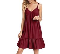 Robe d'été sexy sans manches pour femme - Robe décontractée à bretelles pour un usage quotidien, bordeaux, M