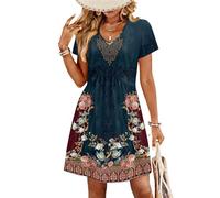 Robe d'été taille empire pour femme, robe de vacances, robe de plage balançoire, tournesol, robe d'été élégante, rétro, bohème, imprimé floral, à pois, manches courtes, col en V, robe midi avec poches