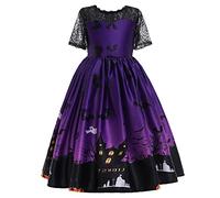 Robe d'halloween Costume Deguisement Halloween Fille Médiévale Renaissance Noire Zombie Mariée Fantôme Maxi Tulle de Bal Citrouille Chauve-Souris Impression Tutu pour 3-12 Ans
