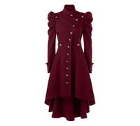 Robe d'Halloween Femme Rétro Médiéval Col Montant Coupe ajustée Manteau mi-long de style britannique pour femme Étui en cuir noir médiéval (rouge, S)