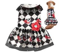 Robe d'Halloween pour chien - Jupe d'Halloween - Jupe en dentelle avec motif tête de mort et fleur des yeux - Costume pour animaux de compagnie pour chiens de petite taille et moyenne - Accessoire de