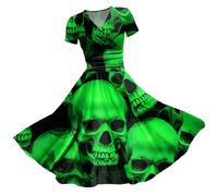 Robe d'halloween pour Femme Midi Longue avec Imprimé Effrayant Robe Tachée De Sanglants Imprimé Crâne Swing Déguisement Halloween Grande Taille Robes avec Manches Courtes Décontracté et Chic