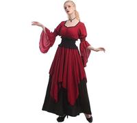Robe d'Halloween pour femme - Robe de sorcière médiévale - Costume gothique - Robe de cour élégante - Tenue de jeu de rôle historique pour femme - Robe de sorcière gothique - Rouge - XXL