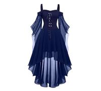 Robe d'Halloween pour femme - Robe médiévale pour femme - Manches chauve-souris - Robe festive vintage - Robe de sorcière vampire - Robe de fantaisie/de vampire - Pour cosplay, fête, carnaval - Tenue