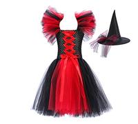 Robe d'halloween pour Fille Deguisement Halloween Cosplay Historique ge de Pierre Déguisement Vampire Enfant Sorcière Manches Longues Tutu 3-12 Ans