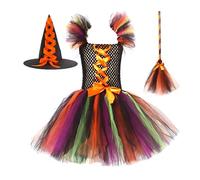 Robe d'halloween pour Fille Déguisement Princesse Costume de sorcière Galets bébé Tutu Tulle Imprimé Citrouille Chauve-Souris Impression 3-12 Ans