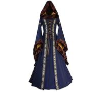 Robe d'Halloween, robe de sorcière Renaissance pour femme - Costume médiéval rétro gothique victorien pour fête d'Halloween, vêtements de soirée, bleu, taille L