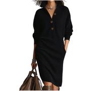 Robe d'hiver élégante et stylée pour Femme - Une Robe Pull décontractée, Parfaite pour Le Printemps, l'automne et l'hiver. (FR/ES, Alpha/Lettres, S, 3TG, Taille Normale, Taille Normale, S, Noir)