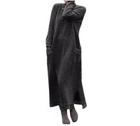 Robe d'hiver en tricot pour femme - Grande taille - Robe pull pour femme - Longue col rond - Robe décontractée avec poches - Robe d'automne unie - Robe trapèze - Swing - Douce - Longueur cheville