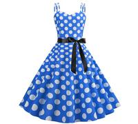 Robe d'hiver pour femme à pois années 1950, dos nu, robe de cocktail swing, robe à pois, bleu, S