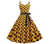Robe d'hiver pour femme à pois années 1950, dos nu, robe de cocktail swing, robe à pois, jaune, XL
