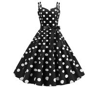 Robe d'hiver pour femme à pois années 1950, dos nu, robe de cocktail swing, robe à pois, Noir , M