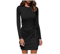 Robe d'hiver pour femme - Ligne A - Robe en tricot - Robe portefeuille élégante - Robe tunique incurvée - Manches longues - Col rond - Avec lacets - Avec corset - Robe maxi très courte - Robe corsage