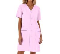 Robe d'infirmière pour femme - Manches courtes - Longueur genou - Uniforme de soins - Robe de travail - Coupe ajustée - Avec poches - Confortable - Couleur unie - Pour hôpital et clinique, O rose., S