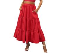 Robe d'invité de mariage, jupe longue évasée, plissée, taille élastique avec poches, jupe de plage, robe d'invitée de mariage, Rouge, XL