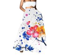Robe d'invité de mariage pour femme, jupe longue imprimée, jupe d'été de plage, taille haute, longueur au sol, jupes longues avec poches, robes maxi pour femmes, bleu, XXL