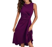 Robe d'invitée de mariage formelle - Taille froncée - Robe midi haute - Robe d'été pour femme - Vacances 2025, violet, L