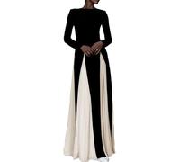 Robe d'invitée de mariage pour femme - Élégante robe plissée vintage à manches longues et à manches longues pour fête, cocktail, soirée, Noir , S