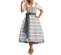 Robe Dirndl élégante 2025 de style bavarois pour femme, gilet en dentelle, tablier, tenue, parfait pour les fêtes de la bière, les festivals d'Halloween (beige, XXXL)