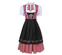 Robe Dirndl Femme De Bavière, Oktoberfest Set Dirndl Blouse Et Tablier Allemande Bavarois Midi Traditionelle Grande Taille Confortable Costume Festival Vêtements Party Déguisement