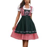 Robe Dirndl Femme De Bavière, Oktoberfest Set Dirndl Blouse Et Tablier Allemande Bavarois Midi Traditionelle Grande Taille Confortable Costume Festival Vêtements Party Déguisement