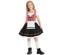 Robe Dirndl Fille Bavière Oktoberfest Manches Bouffantes Courtes Traditionnel Outfit Dirndl À nouer Costume de Soubrette Robe Folklorique avec Tablier pour Fête de La Bière et (Black, 7-9 Years)